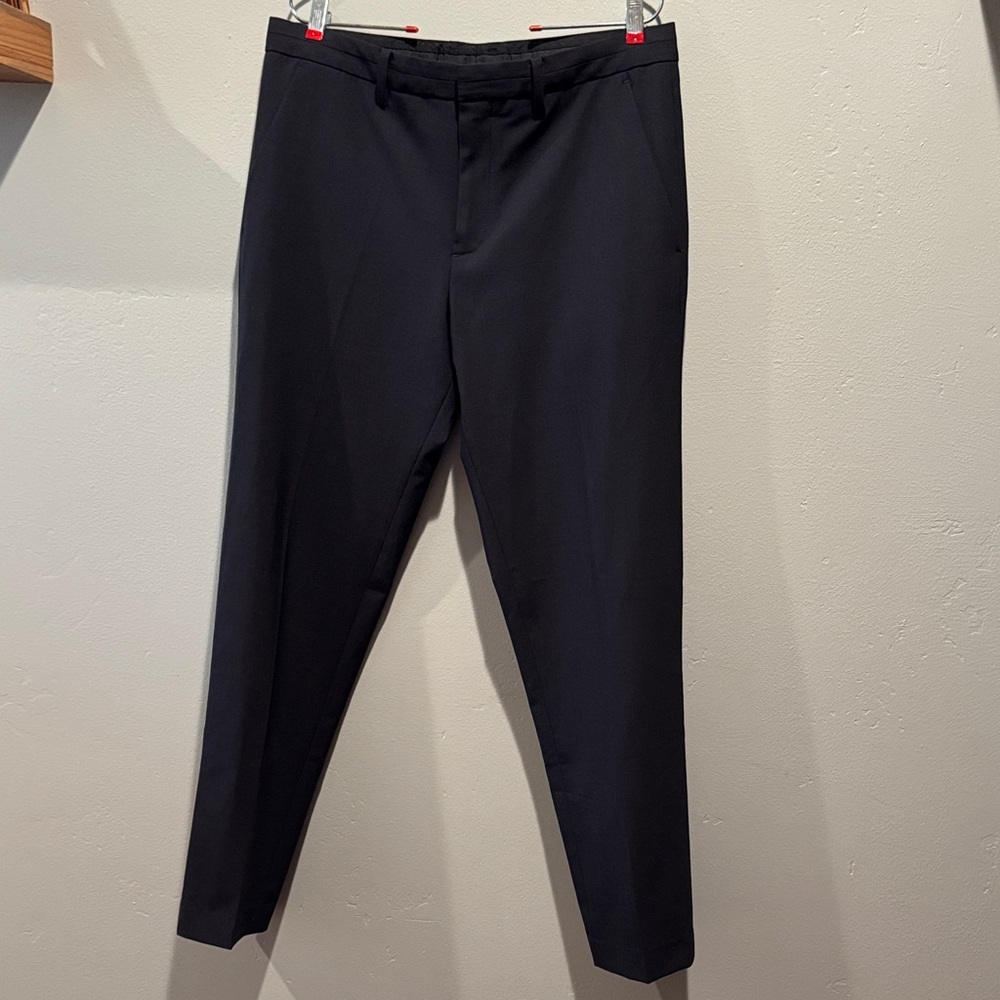 Armani Exchange Men's Black Dress Pants - Classic Tailored Fit Wool Blend Slacks